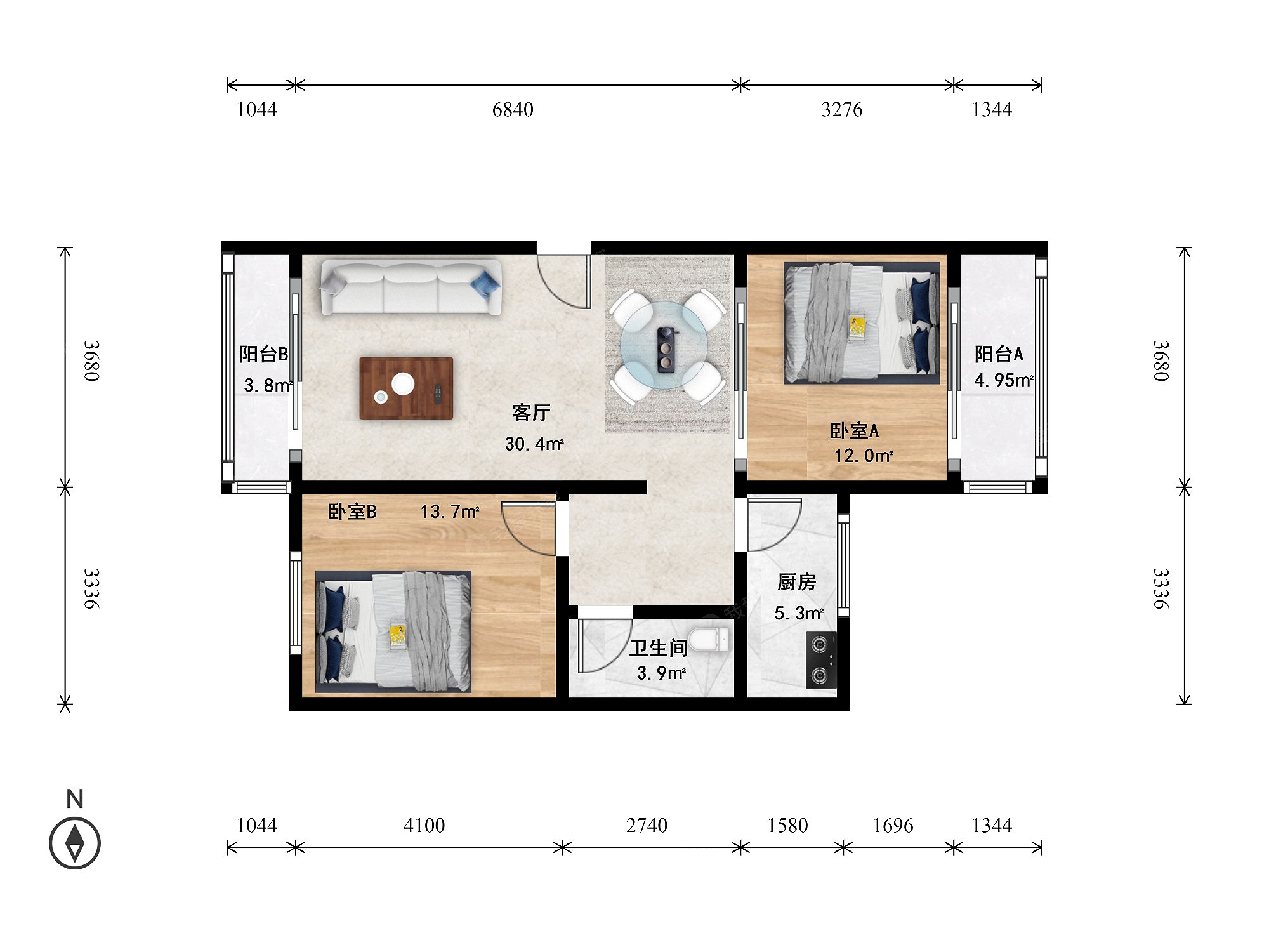 整租·枣园·滨河坊·2室·1厅