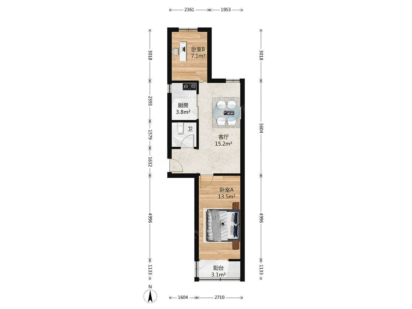 整租·二里庄·志新西路7号院·2室·1厅