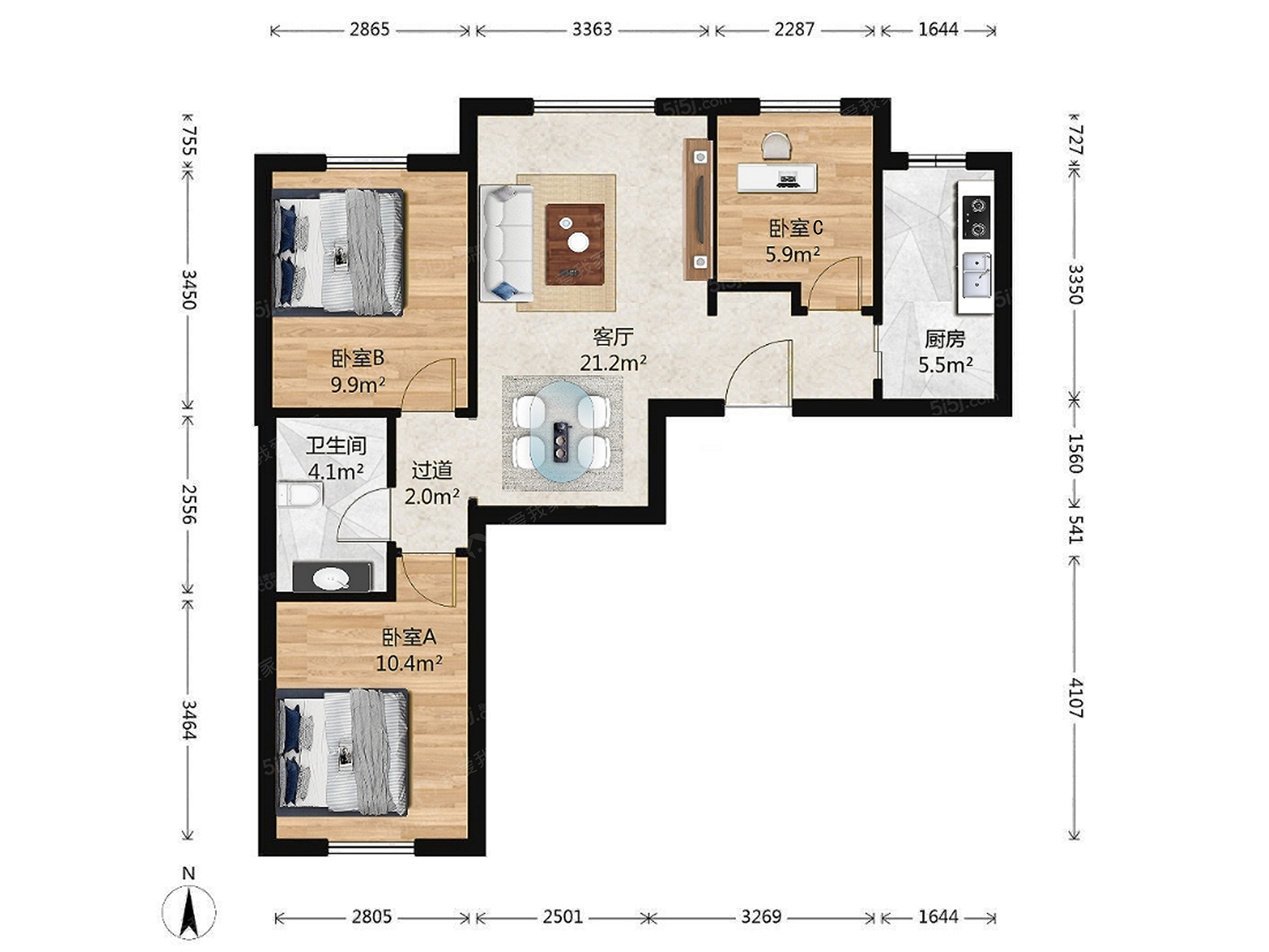 整租·潞苑·中建·雅颂居·3室·1厅