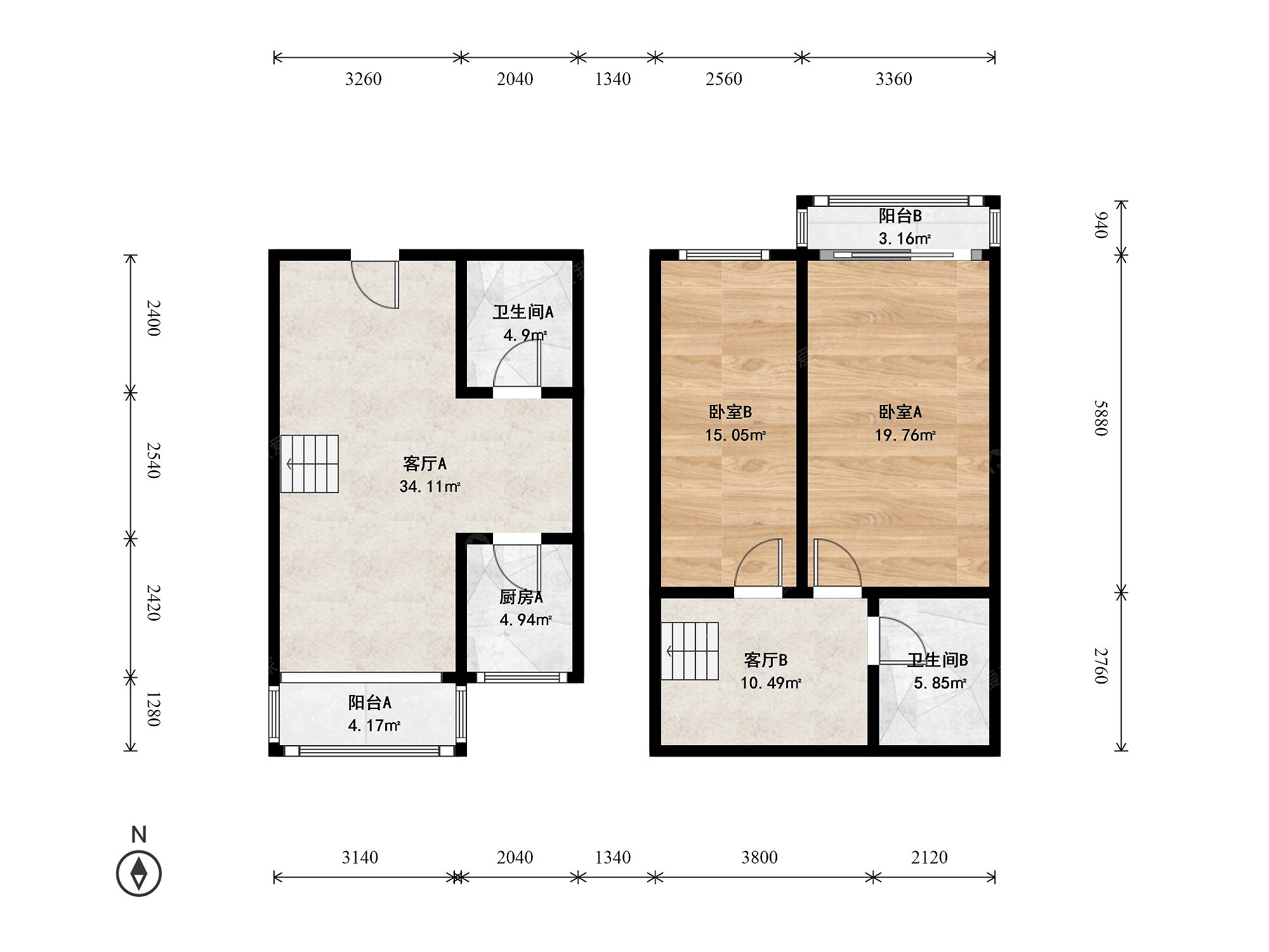 整租·小西天·学院南路34号院·2室·2厅