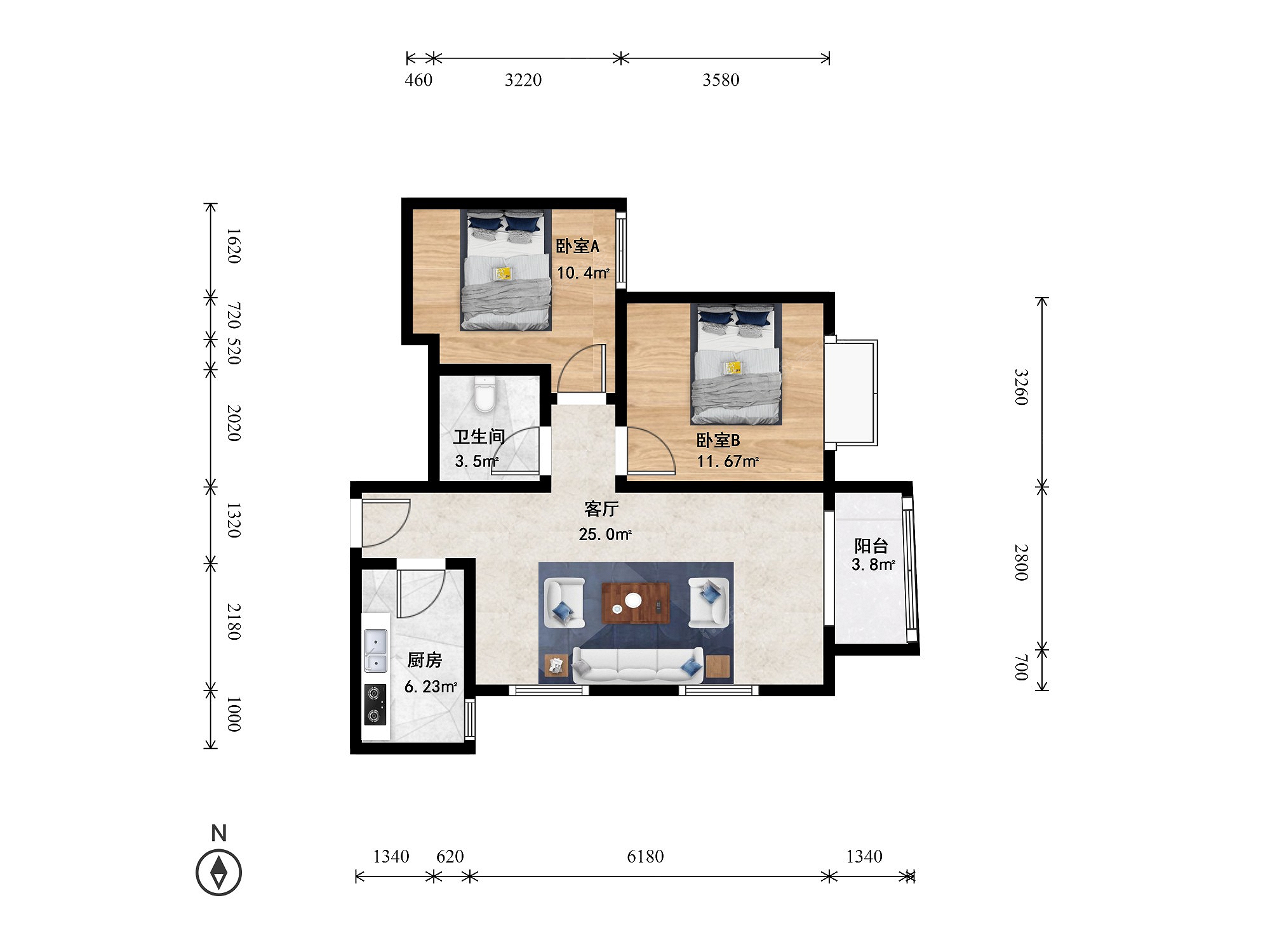 京汉旭城家园2室1厅户型图