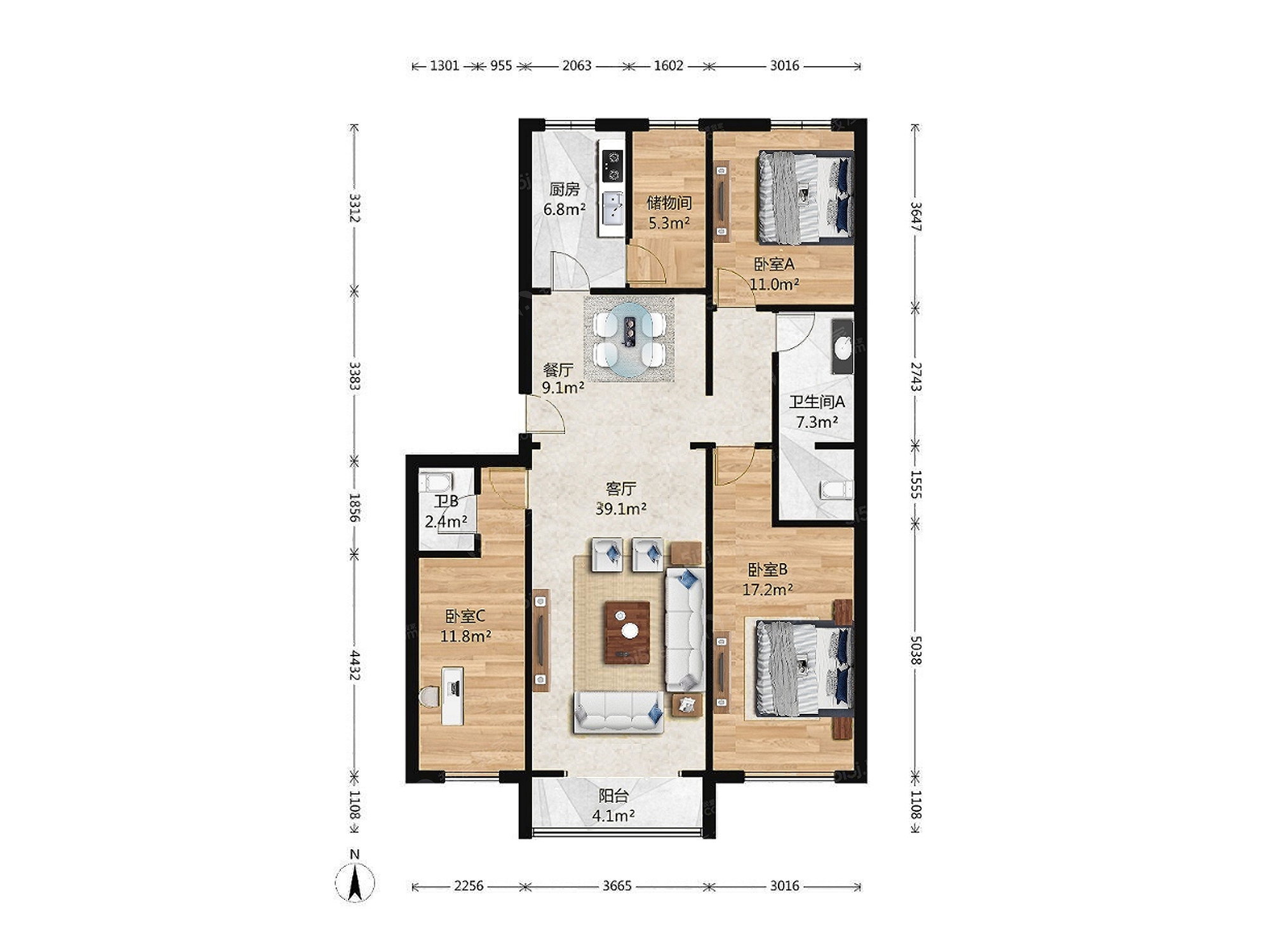 西上园三区3室2厅户型图