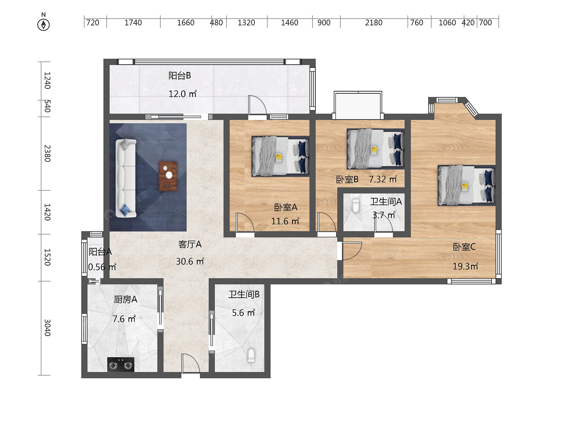 千鹤家园3室1厅户型图
