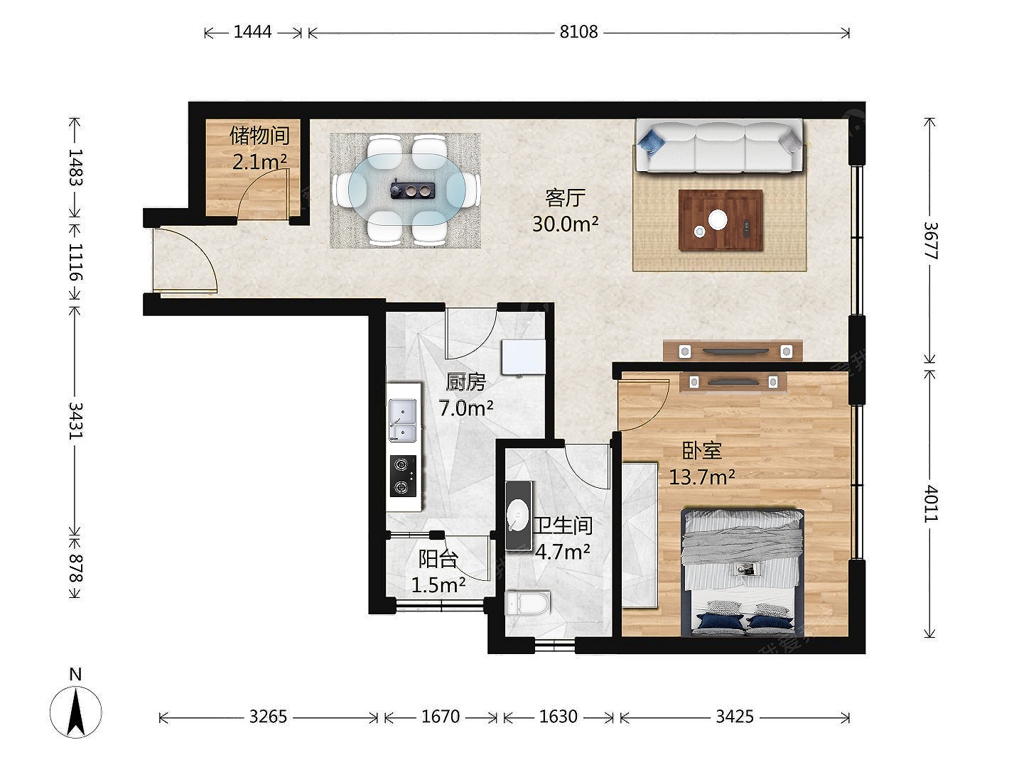 西城晶华 1室1厅1卫