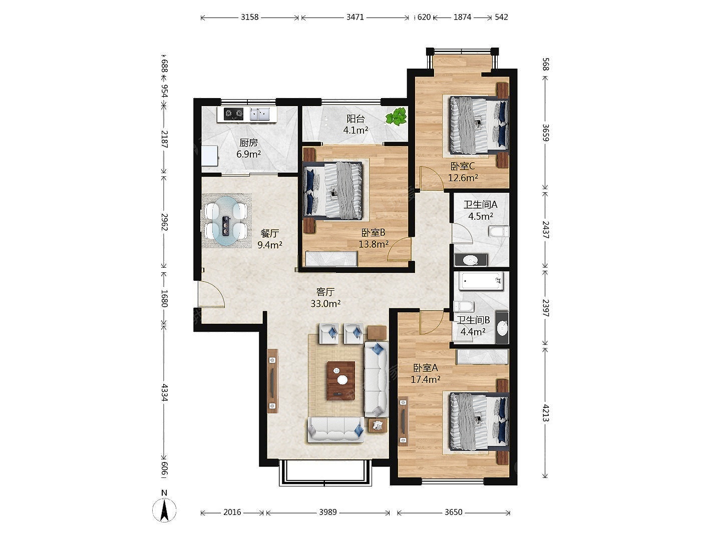 雍景四季4室2厅户型图
