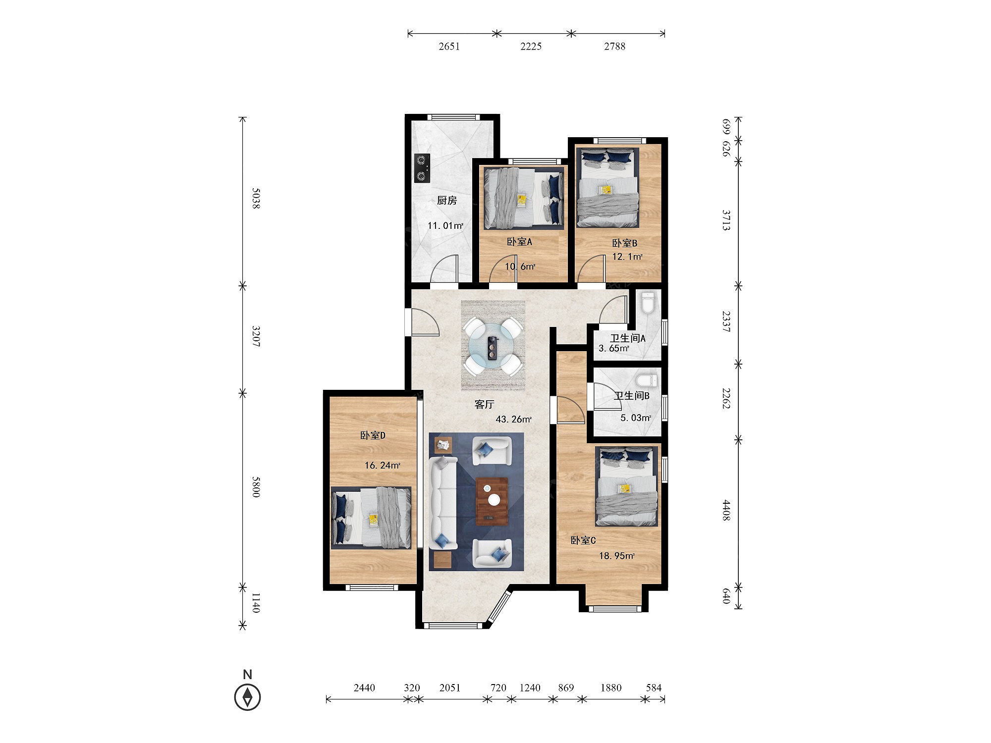 金港国际4室2厅户型图