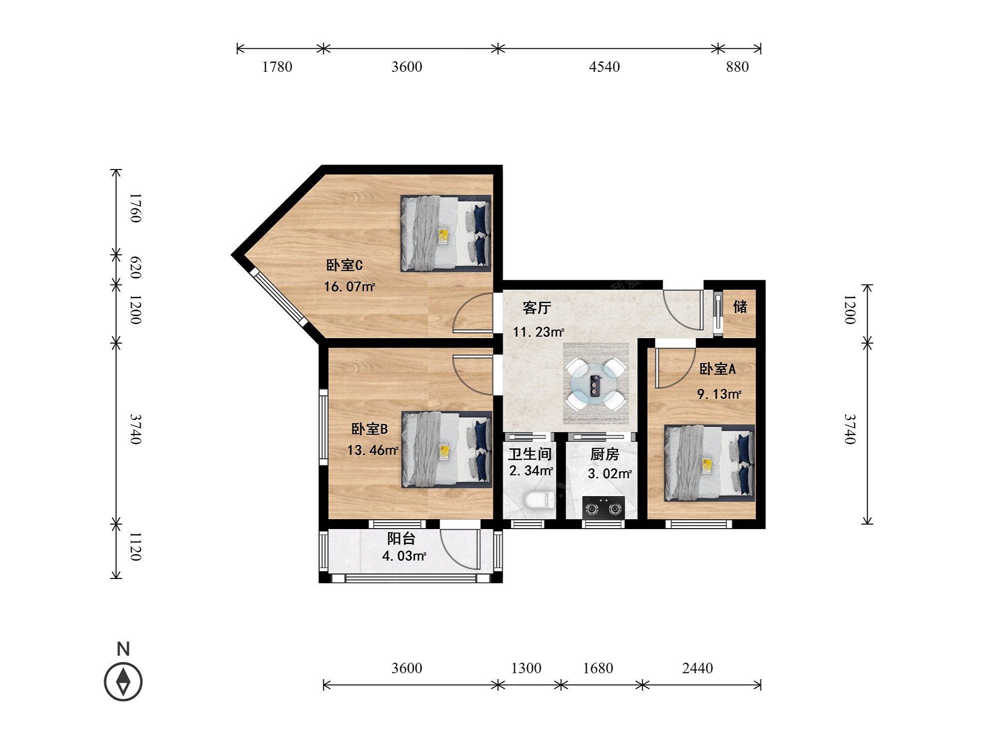 西罗园二区3室1厅户型图