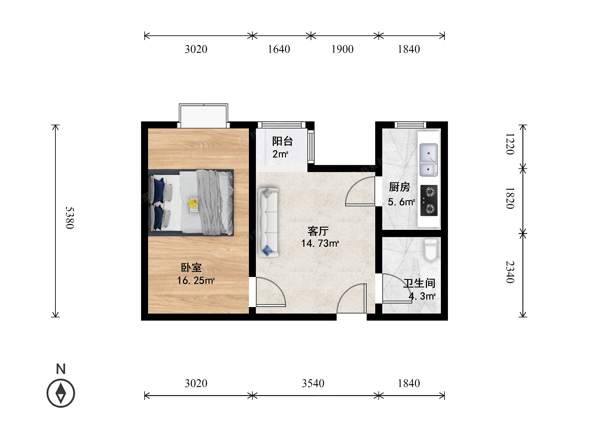 泰华滨河苑1室1厅户型图