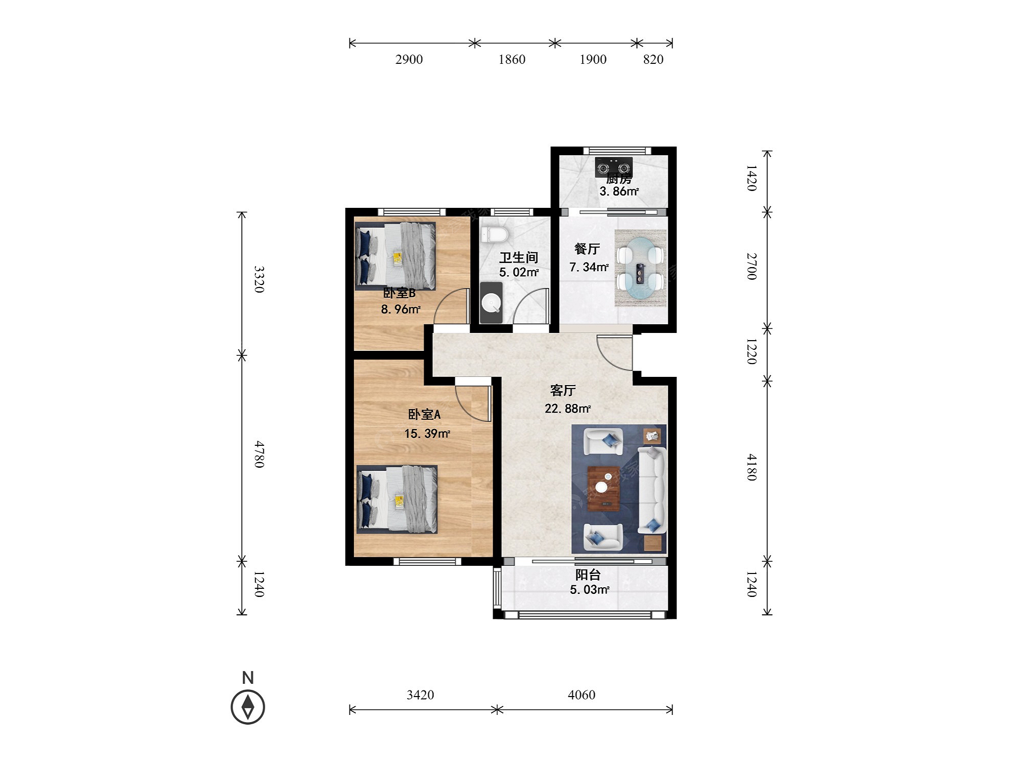 西溪北苑2室2厅户型图