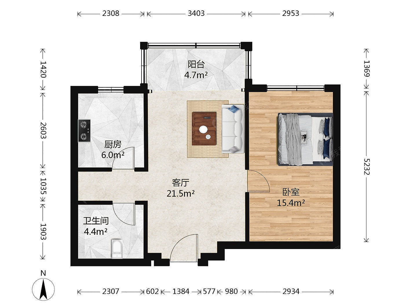 万象新天一区1室1厅户型图