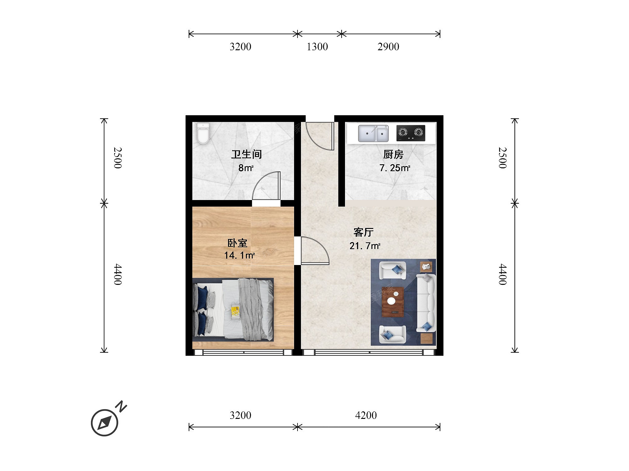 uhn国际村1室1厅户型图