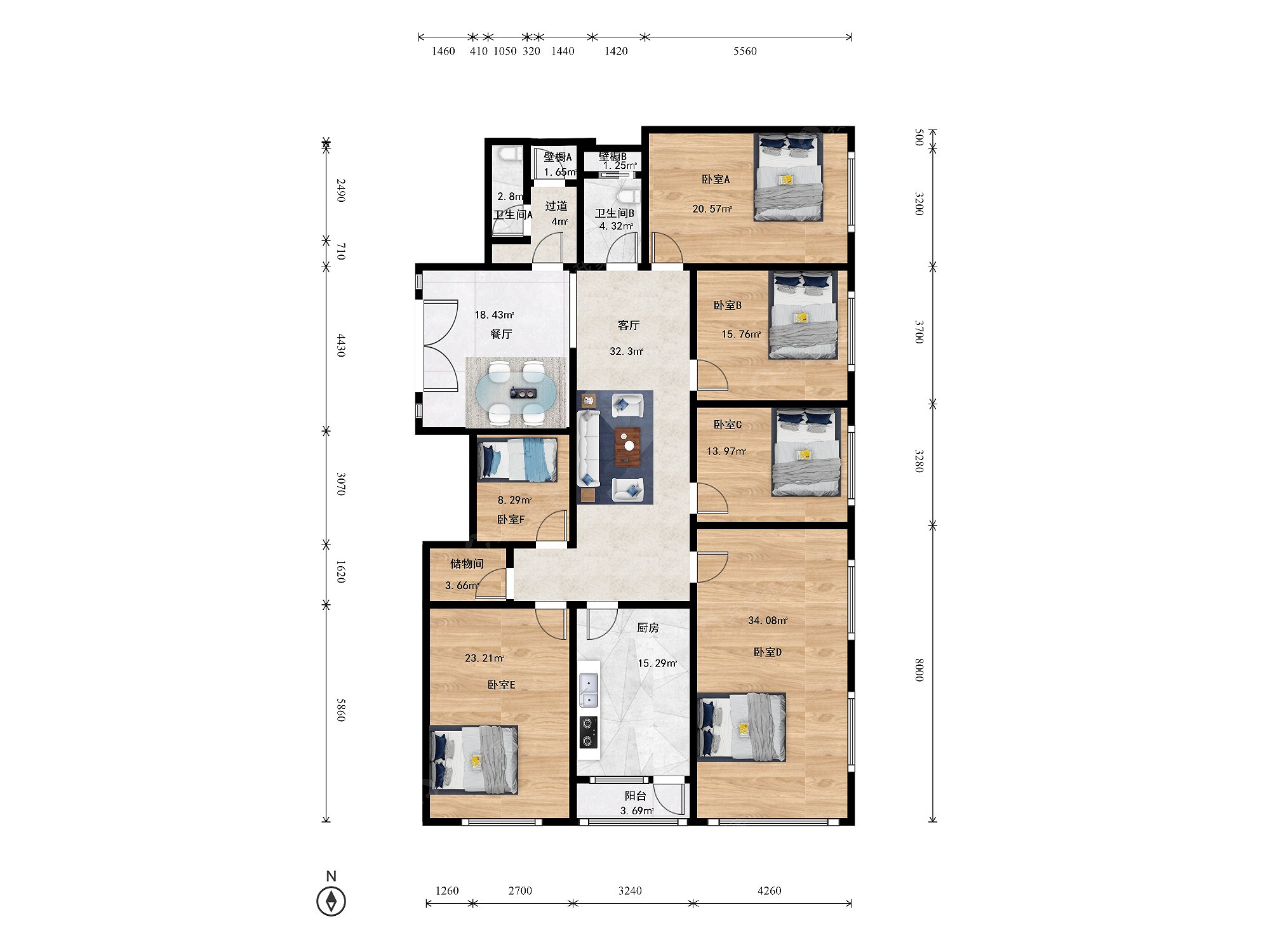 建外soho6室2厅户型图