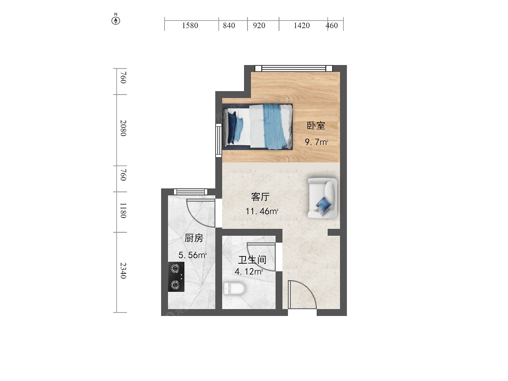 智慧大厦1室1厅户型图