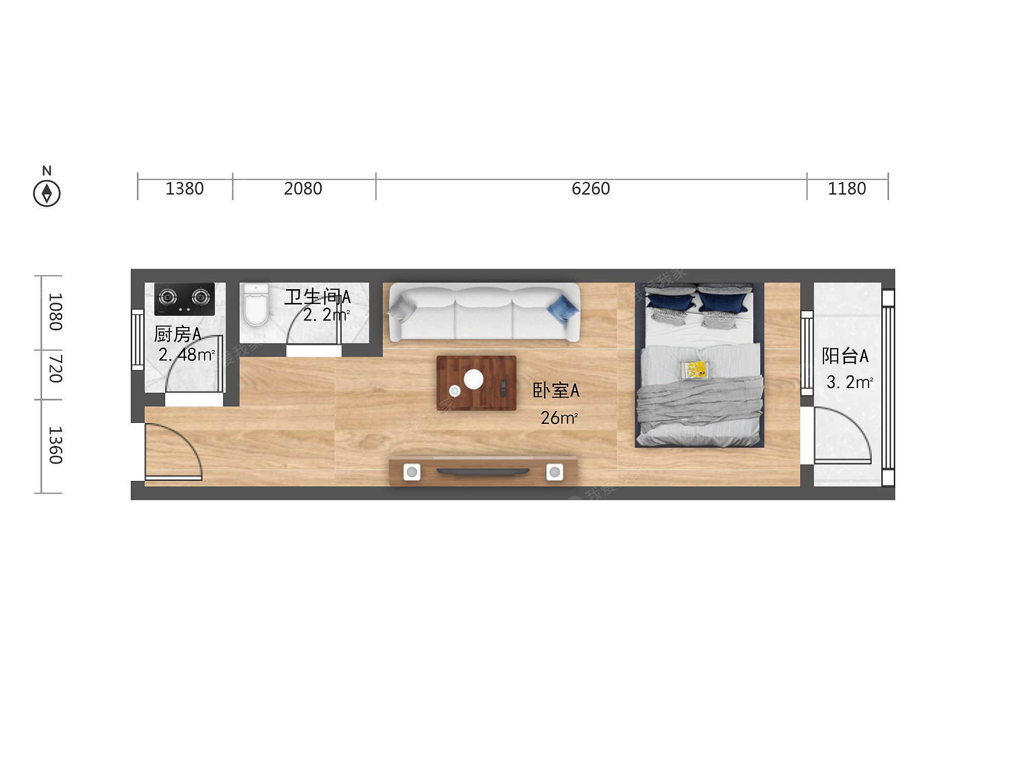 金顶街青年公寓1室户型图
