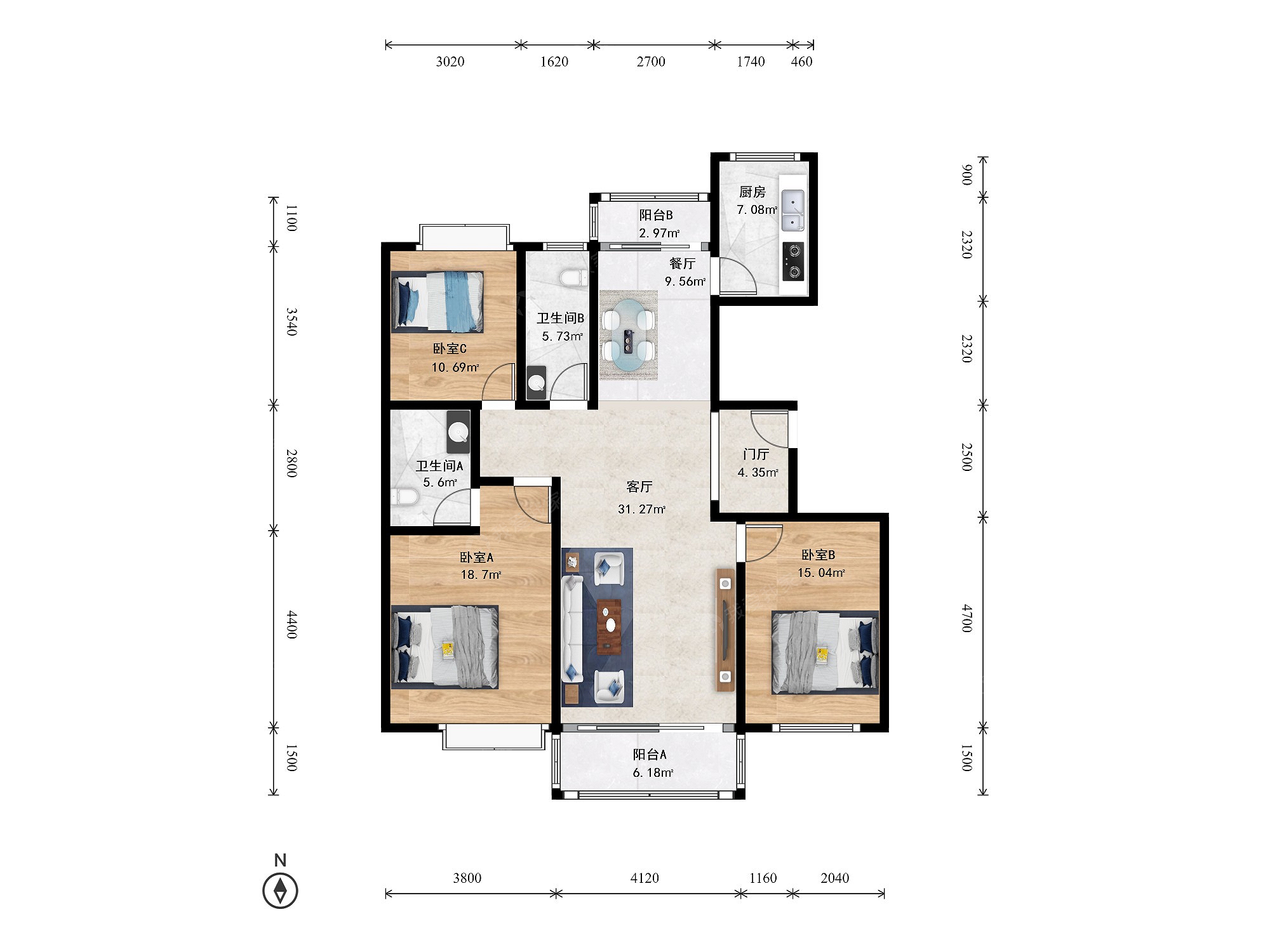 南岸晶都花园3室2厅户型图