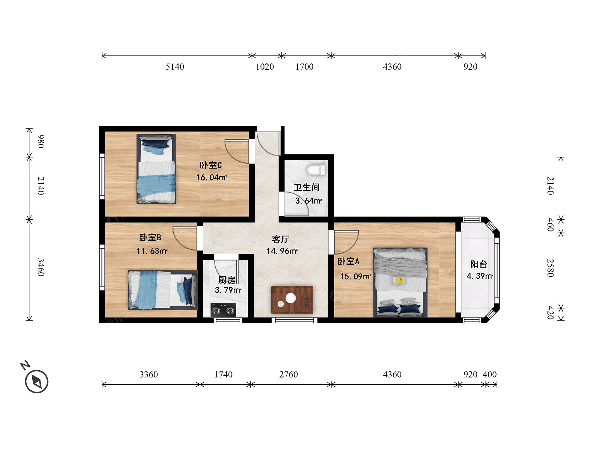 芍药居北里二区3室1厅户型图